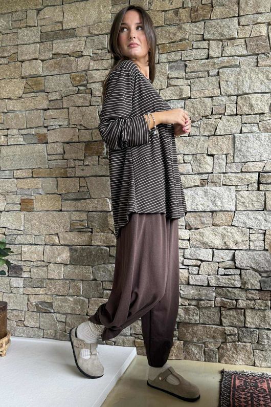 Agnes Stripe Trapeze Top Dark Brown